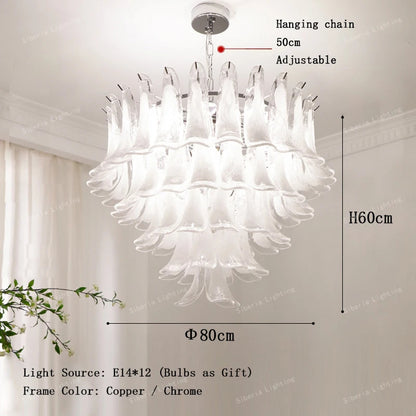 White Petal Glass Modern Romantic Artistic Ceiling Chandeliers Home LED Lighting Fixture Hanging Lamps for Living Room Decor