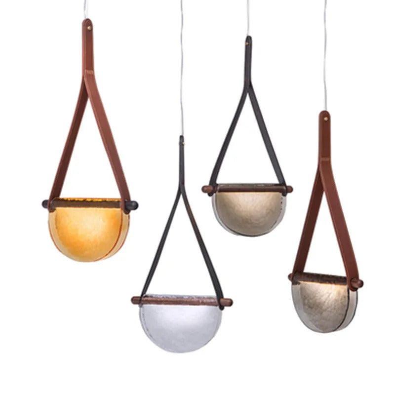 Modern leather handmade glass pendant lamp gray amber clear glass pendant Light