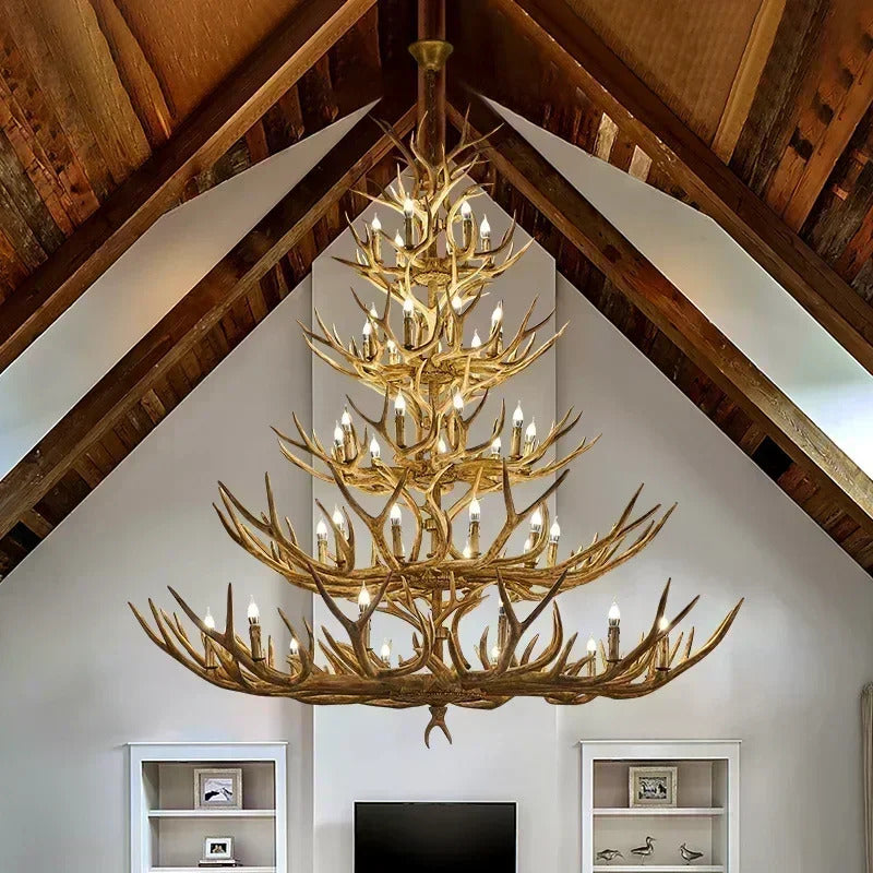 Christmas Style Antler Deer Chandelier for Living Room Loft Large Resin Deer Hanging Lamp Fixture Farmhouse BIg Hanging Light