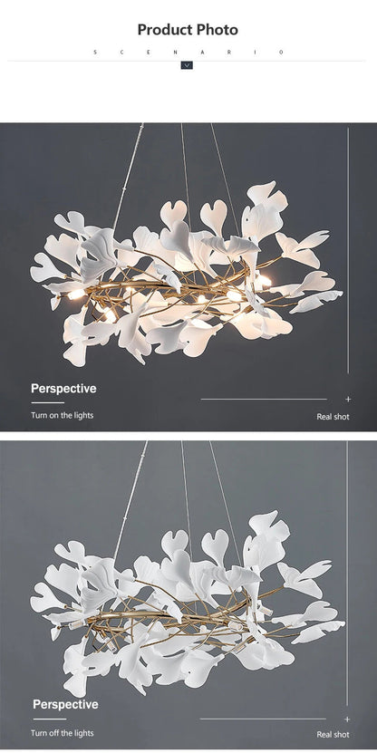Luxury Ceramic Ginkgo Leaf Chandelier Gold Branches Chandelier