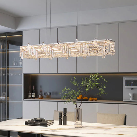 Modern crystal long strip chandelier Luxury Gold  Kitchen island Pendant lamp