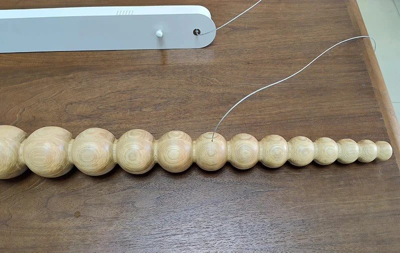 Wooden Beads Long Linear LED Pendant Lights Wabi Sabi wood walnut wood Hanging chandeliers