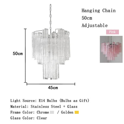 Modern Pink Glass Chandelier Designer Texture Glass Chandelie