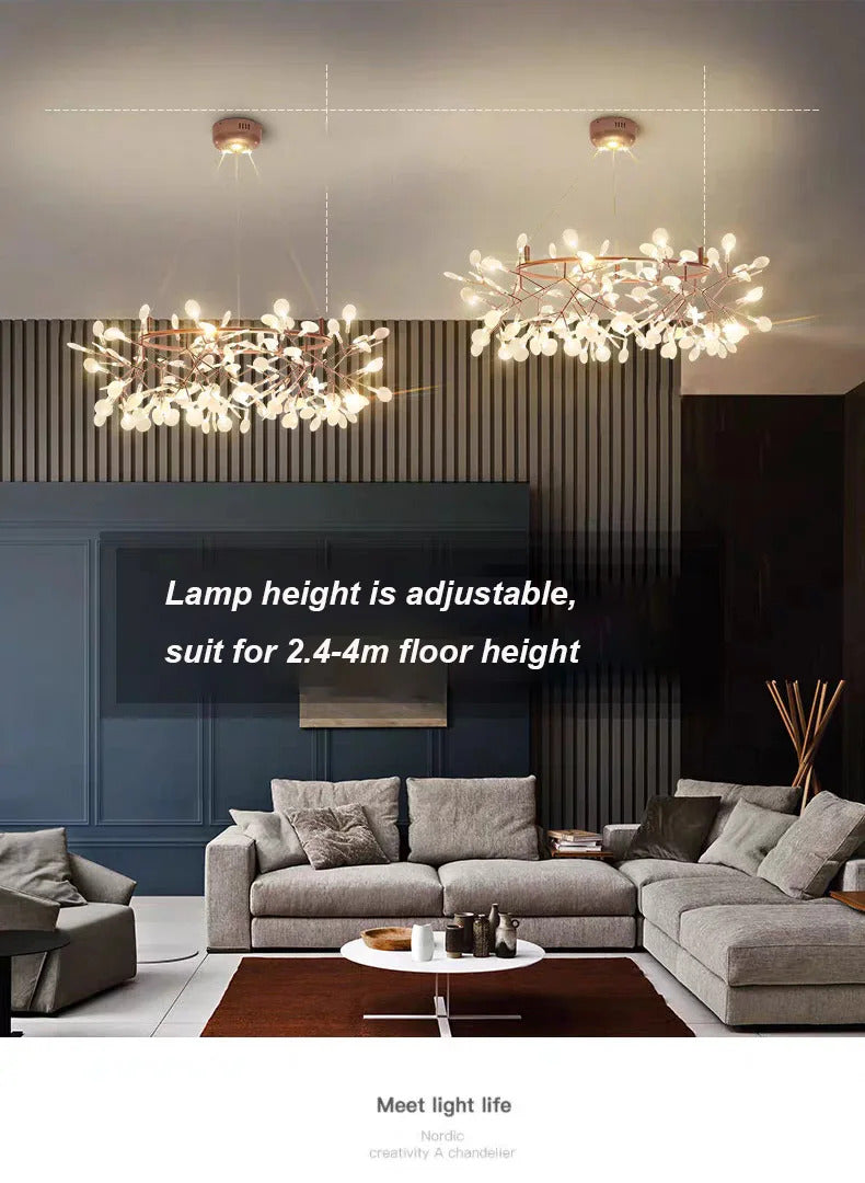 Ceiling Chandelier Nordic Hanging Living Room Chandelier Modern Kitchen Firefly Lamp Round Chandelier Lighting
