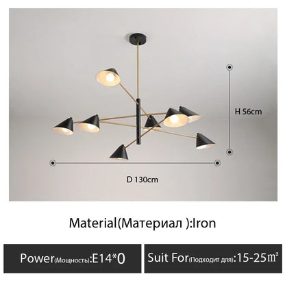 Nordic Minimalist Cone Shape chandelier Danish design black gold  iron Pendant Light