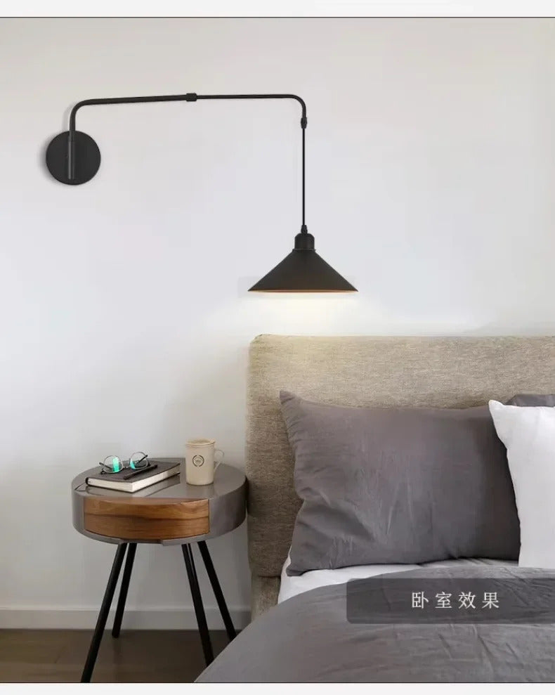 Nordic Swing Arm Black Wall Light Modern corner living room long Adjustable Wall lamp