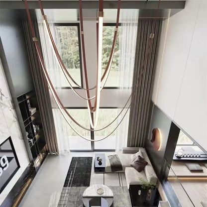 Nordic Leather Chandelier Designer Belt Pendant lamp for Living room Villa Hotel Duplex Building LED Staircase Hanging lamp