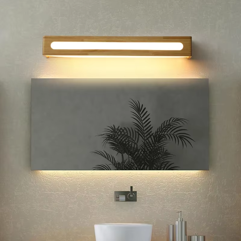 Modern Bathroom Mirror Wall Lamps Nordic Solid Wooden Linear LED Sconce light