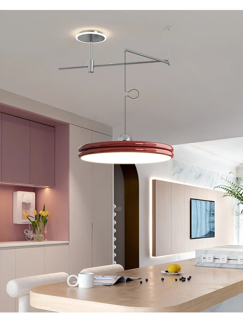 French Flying Saucer Pendant Light Creative Design Extendable Rotating Long Pole Lamp