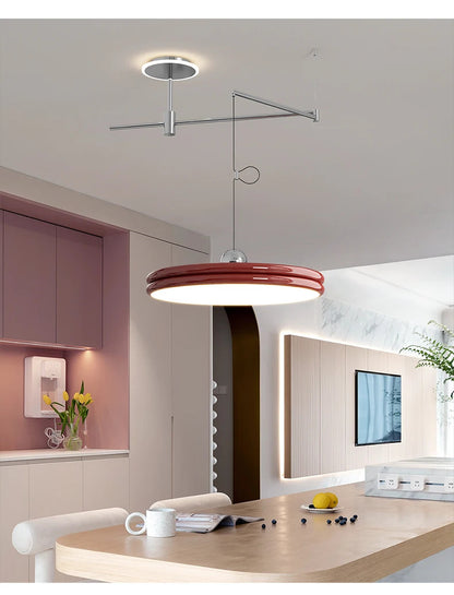 French Flying Saucer Pendant Light Creative Design Extendable Rotating Long Pole Lamp