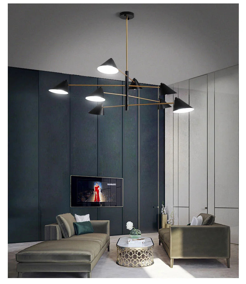 Nordic Minimalist Cone Shape chandelier Danish design black gold  iron Pendant Light