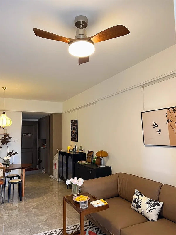 Nordic wooden Large Wind Ceiling Fan Light Retro Simple Solid walnut Electric Remote Fan lamp