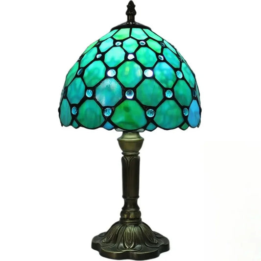 8inch Tiffany Style Green Beads Lampshade Vintage Bedside Table Light Desk Lamps Accent Small Lamp Reading Lamp with Color