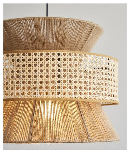 Vintage Wabi Sabi Chandelier Handmade Hemp Rope Pendant Light