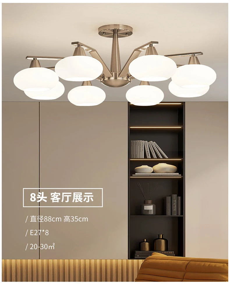 Modern silver chandelier Metal milky white glass lampshade Living Room pendant lamp