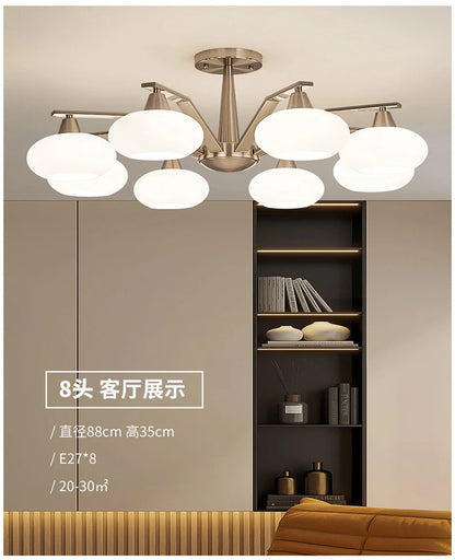 Modern silver chandelier Metal milky white glass lampshade Living Room pendant lamp