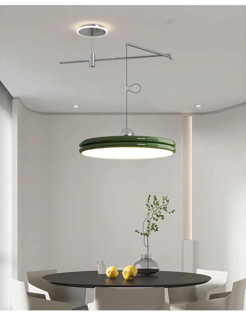 French Flying Saucer Pendant Light Creative Design Extendable Rotating Long Pole Lamp