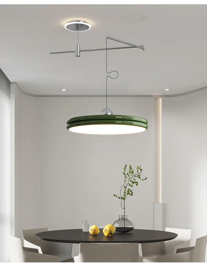 French Flying Saucer Pendant Light Creative Design Extendable Rotating Long Pole Lamp