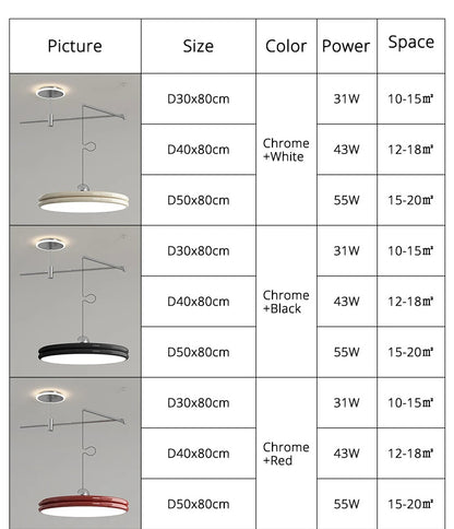 French Flying Saucer Pendant Light Creative Design Extendable Rotating Long Pole Lamp