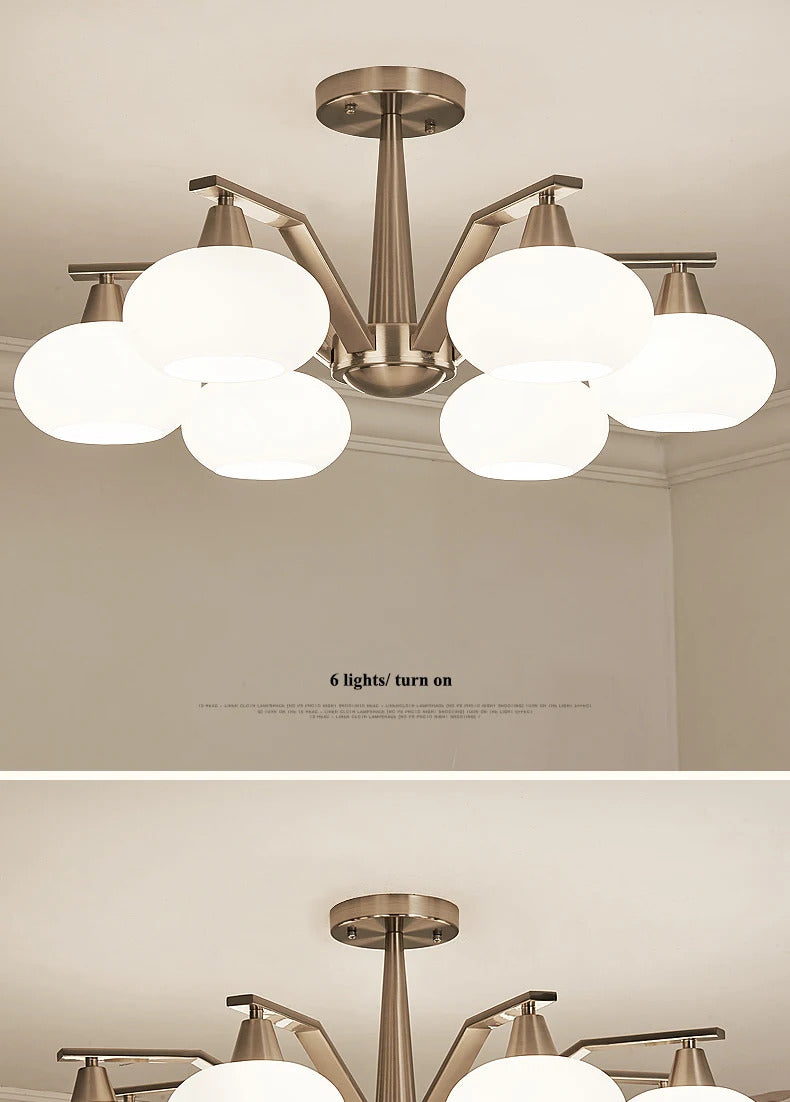 Modern silver chandelier Metal milky white glass lampshade Living Room pendant lamp