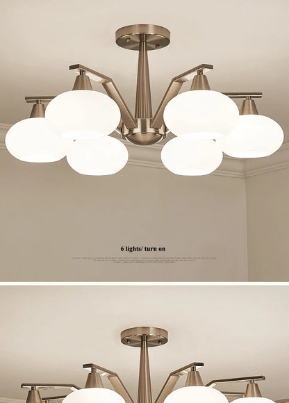 Modern silver chandelier Metal milky white glass lampshade Living Room pendant lamp