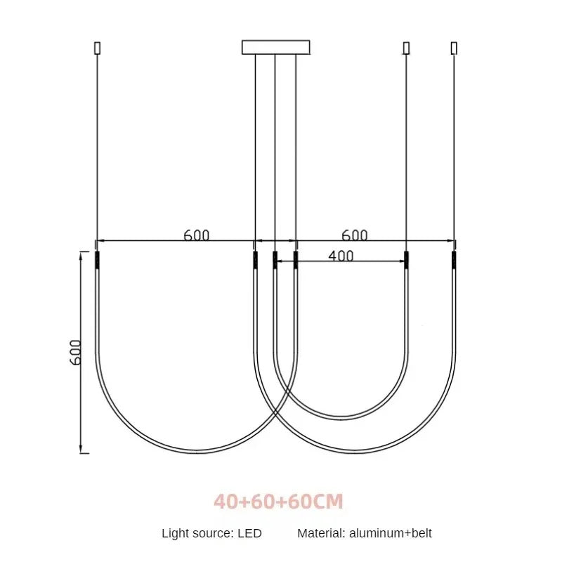 Nordic U-shaped Line Pendant Light LED Long Leather Hanging Lamp