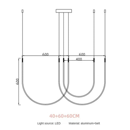 Nordic U-shaped Line Pendant Light LED Long Leather Hanging Lamp