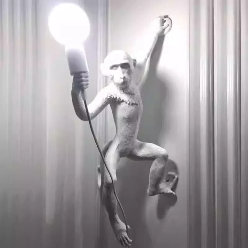 Art creative monkey Pendant lamp White black Resin animal hemp rope wall lamp