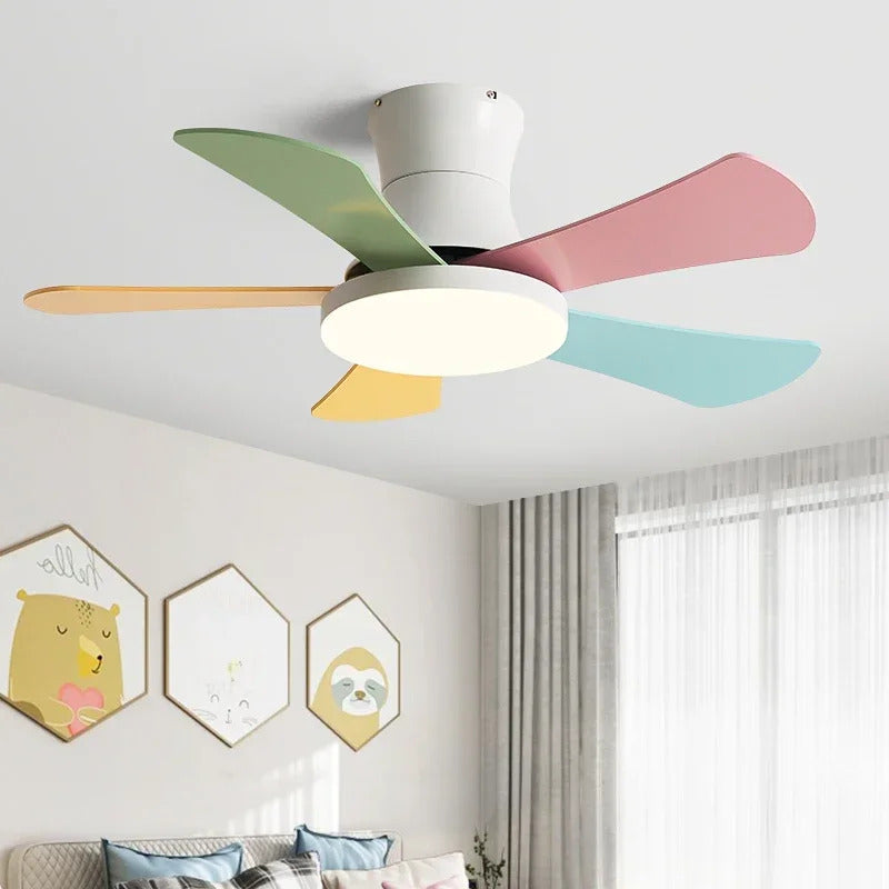 Nordic colorful Ceiling fan light Modern Children bedroom Indoor Ceiling fan lamp