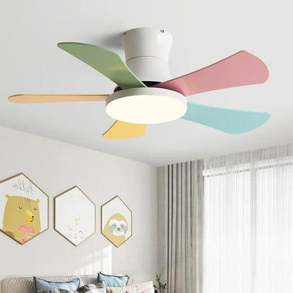 Nordic colorful Ceiling fan light Modern Children bedroom Indoor Ceiling fan lamp