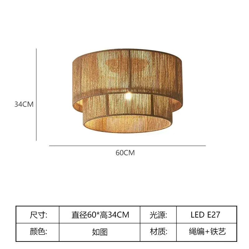 Retro Handmade Tiered Woven Ceiling Light with Rustic Design