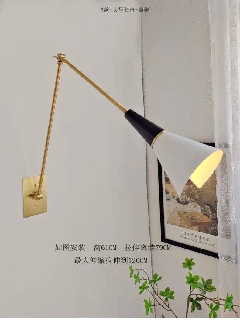 American Luxury Brass golden Wall Lamp Retro Swing Arm Adjustable Wall Light