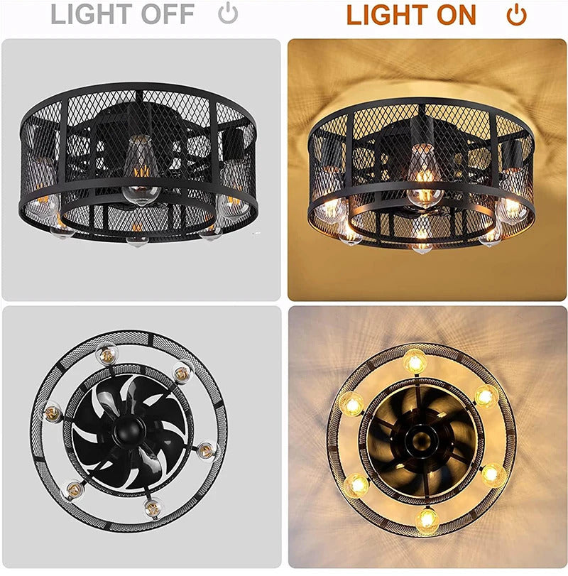 Cage Ceiling Fan with Light 20"Flush Mount Ceiling Fan Lights