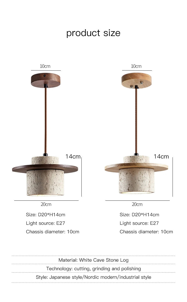 Nordic yellow Cave Stone Wood pendant light Wabi sabi retro natural stone Chandelier Lamp