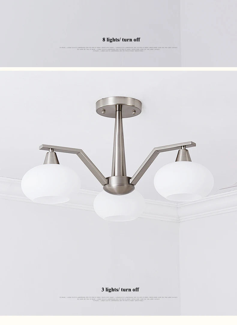 Modern silver chandelier Metal milky white glass lampshade Living Room pendant lamp