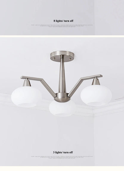 Modern silver chandelier Metal milky white glass lampshade Living Room pendant lamp