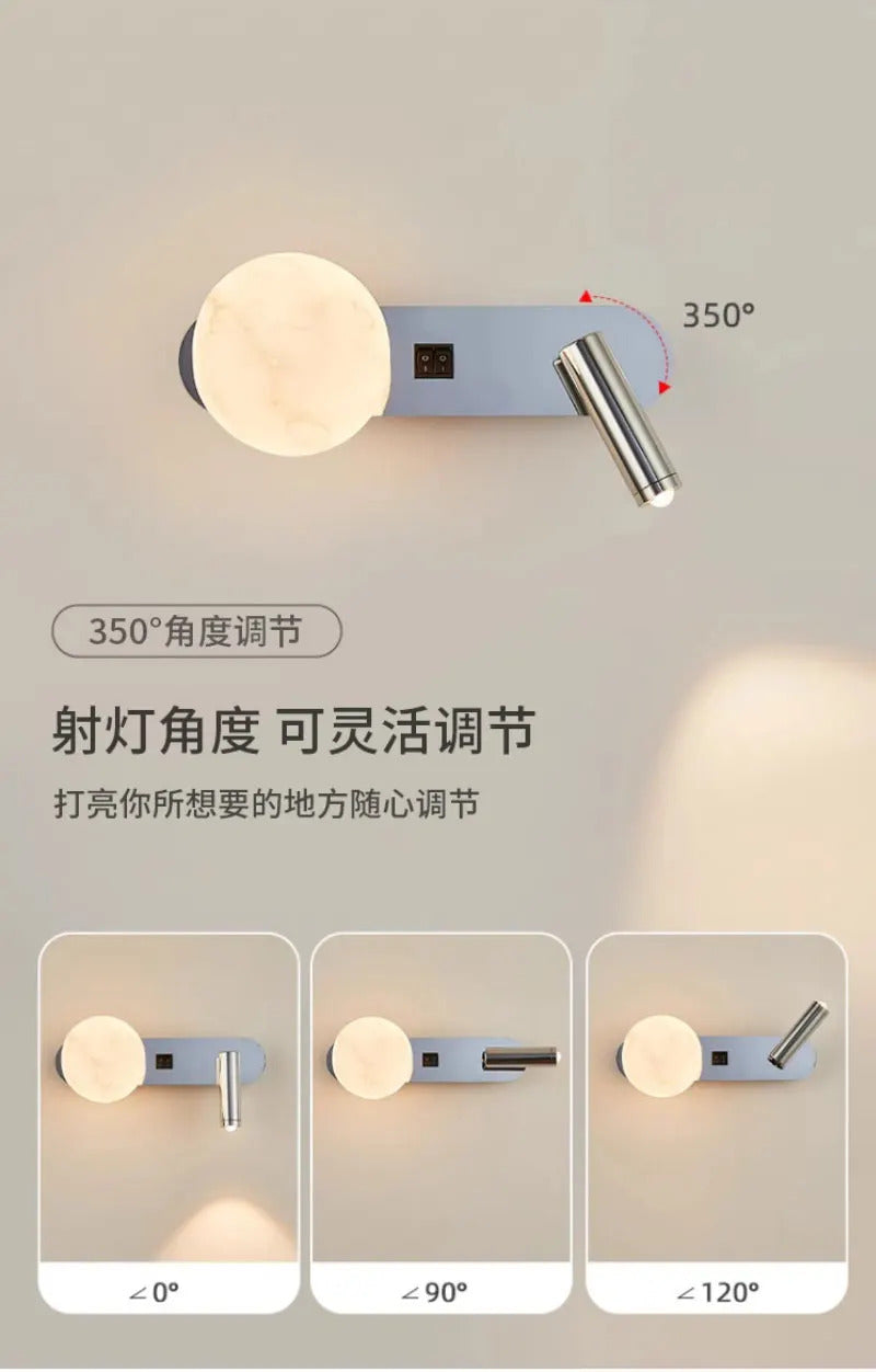 Nordic minimalist bedside wall light Modern moon with spotlights Adjustable wall lamps