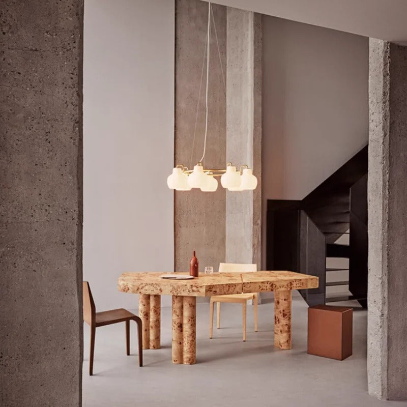 French vintage Cream Glass chandelier Nordic ring Calabash pear pendant lamp