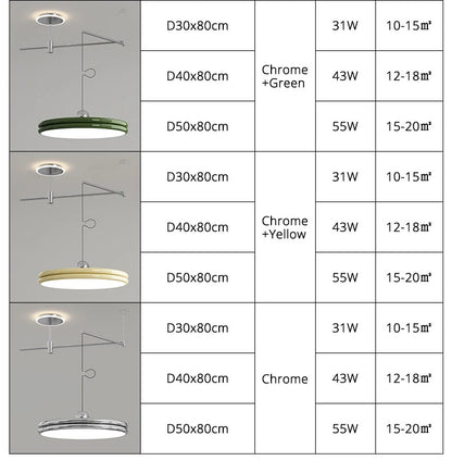 French Flying Saucer Pendant Light Creative Design Extendable Rotating Long Pole Lamp