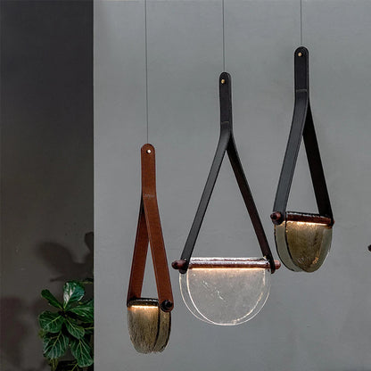 Modern leather handmade glass pendant lamp gray amber clear glass pendant Light