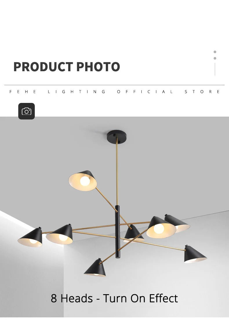 Nordic Minimalist Cone Shape chandelier Danish design black gold  iron Pendant Light