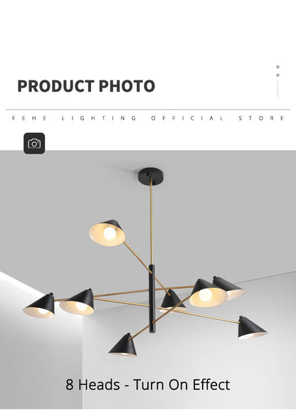Nordic Minimalist Cone Shape chandelier Danish design black gold  iron Pendant Light