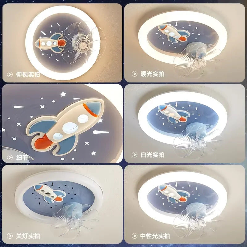 Modern Kids Room Ceiling Fan Light Cartoon Moon Astronaut children bedroom hanging Light