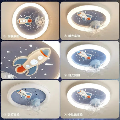 Modern Kids Room Ceiling Fan Light Cartoon Moon Astronaut children bedroom hanging Light