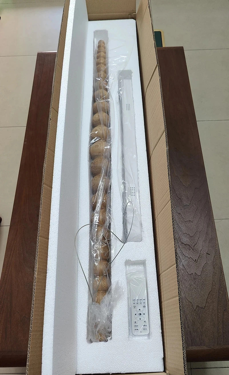 Wooden Beads Long Linear LED Pendant Lights Wabi Sabi wood walnut wood Hanging chandeliers