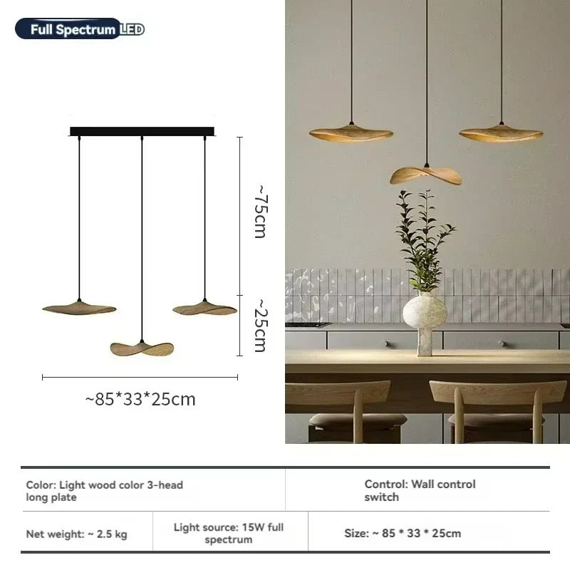 Japanese Lotus Leaf Chandelier Wabi Sabi Solid Wood Hanging Lamp