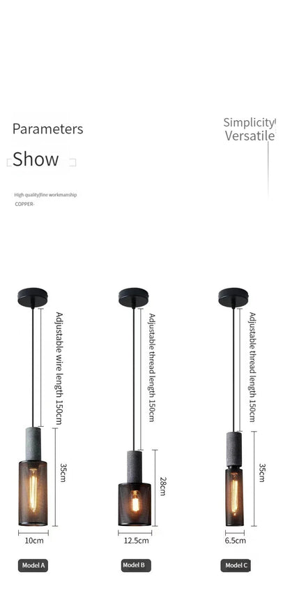 Industrial Concrete Pendant Light Home Decoration Chandelier Fixture Iron Shade Cement Hanging Lamp