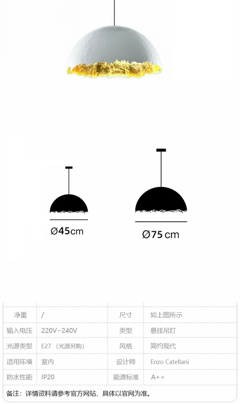 PostKrisi Pendant light Nordic eggshell Round Gold Foil Pendant lamp