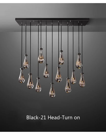 Luxury All Copper LED Pendant Light Modern Water drop Glass chandelier