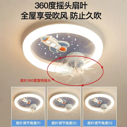 Modern Kids Room Ceiling Fan Light Cartoon Moon Astronaut children bedroom hanging Light